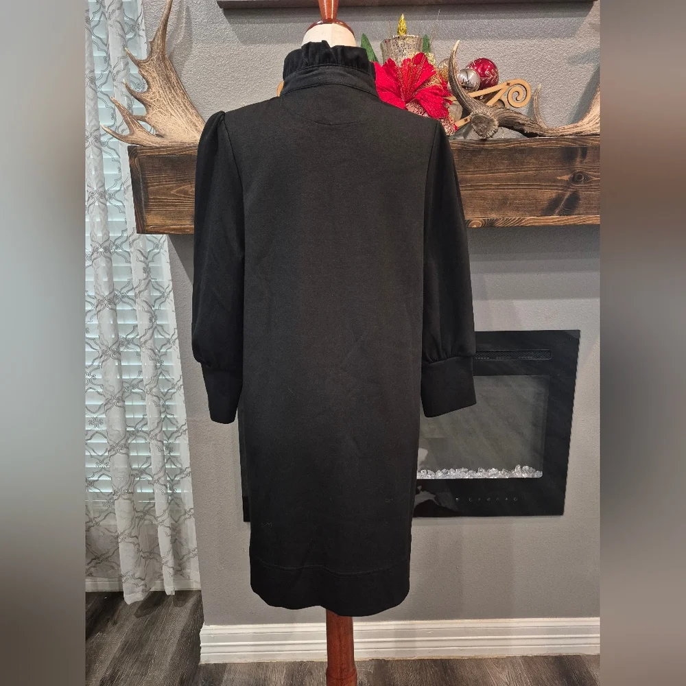Tuckernuck Pomadere Place Midi Dress Size Medium Elegant Black Ruffle Collar - Picture 5 of 7